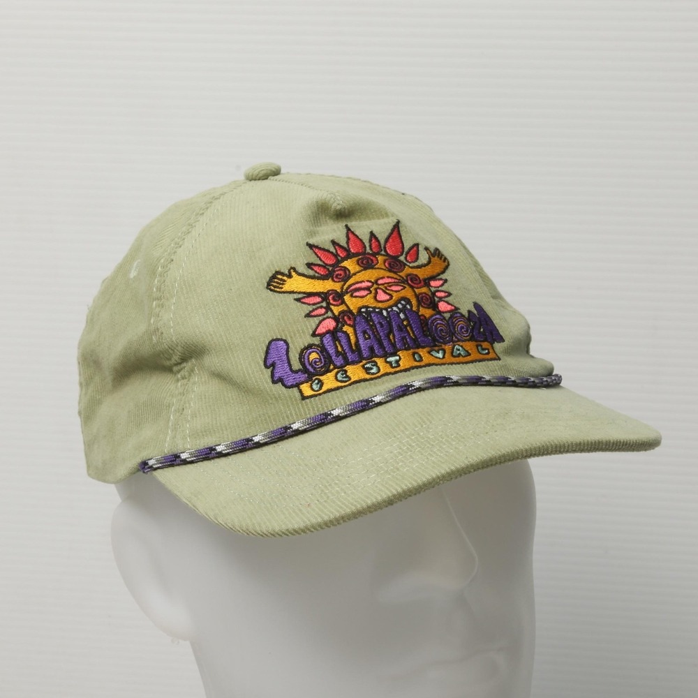 Lollapalooza Hat Cap Snap Back One Size Green Corduroy Festival Rock Music Mens
